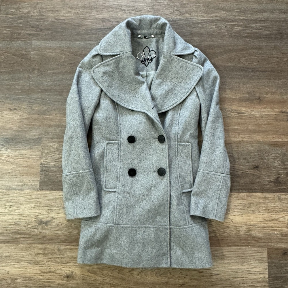 Y2K Style Guess‎ Peacoat Overcoat Gray Women's Sz XS Streetwear Goth - Picture 2 of 7